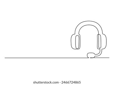 Continuous one line drawing of headphone speaker. Isolated on white background vector illustration