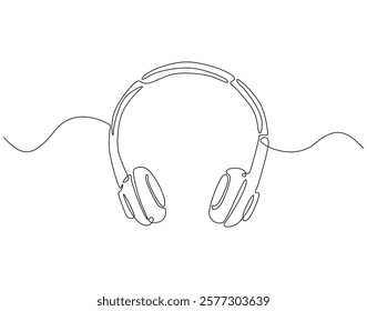 Continuous one line drawing of headphone. One line drawing illustration of headphone. Musical earphone concept line art. Editable outline