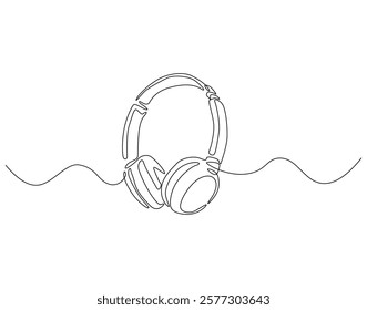 Continuous one line drawing of headphone. One line drawing illustration of headphone. Musical earphone concept line art. Editable outline