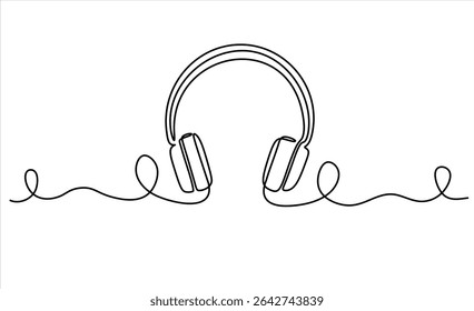 Continuous one line drawing of headphone. Hand drawn one line vector. Editable stroke