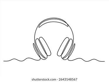 Continuous one line drawing of headphone. Hand drawn one line vector. Editable stroke