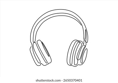 Continuous one line drawing of headphone. Hand drawn one line vector. Editable stroke	