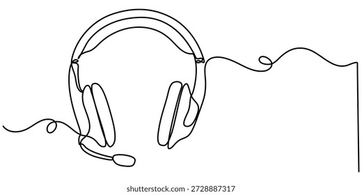 Continuous one line drawing of headphone, minimalist isolated on white background outline vector illustration. 