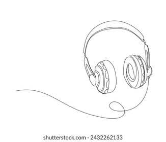 Continuous one line drawing of headphones. Earphone single outline vector illustration. Music concept. Editable stroke.