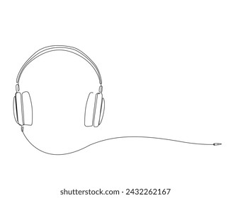 Dibujo continuo de una línea de auriculares. Ilustración vectorial de contorno único de auriculares. Concepto musical. Trazo editable.