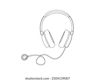 Continuous one line drawing of headphones combine with stethoscope. One line drawing illustration of headphones with stethoscope combined. Combine art design concept line art. Editable outline
