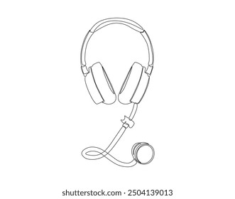 Continuous one line drawing of headphones combine with stethoscope. One line drawing illustration of headphones with stethoscope combined. Combine art design concept line art. Editable outline
