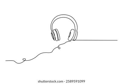 Continuous one line drawing of headphones speaker, line art call center vector illustration. outline concept call center, radio playlist. Isolated on white background vector illustration.