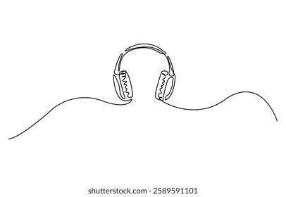 Continuous one line drawing of headphones speaker, line art call center vector illustration. outline concept call center, radio playlist. Isolated on white background vector illustration.
