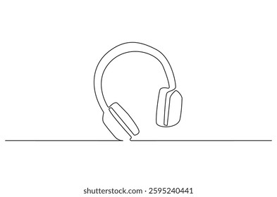 Continuous one line drawing of headphones. Single line drawing illustration of headphone for podcast. Music and technology concept vector art. Doodle line illustration.
