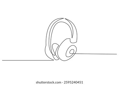 Continuous one line drawing of headphones. Single line drawing illustration of headphone for podcast. Music and technology concept vector art. Doodle line illustration.
