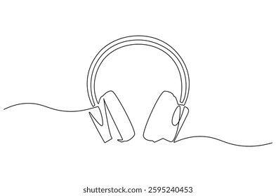 Continuous one line drawing of headphones. Single line drawing illustration of headphone for podcast. Music and technology concept vector art. Doodle line illustration.
