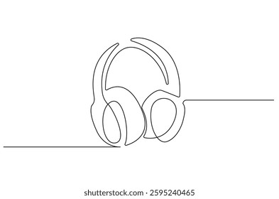 Continuous one line drawing of headphones. Single line drawing illustration of headphone for podcast. Music and technology concept vector art. Doodle line illustration.
