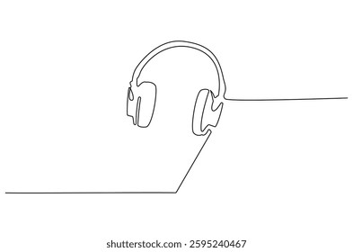 Continuous one line drawing of headphones. Single line drawing illustration of headphone for podcast. Music and technology concept vector art. Doodle line illustration.
