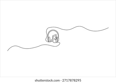 Continuous one line drawing of headphones with a musical note. Minimalist artistic design for audio, podcast, and music on white background. - Powered by Shutterstock - Get 15% off with code: PIKWIZARD15
