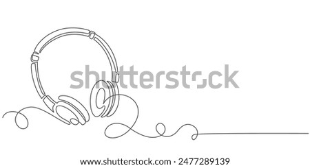 Continuous one line drawing of headphones. Music gadget and earphones devices in simple linear style. Editable stroke. Doodle vector illustration