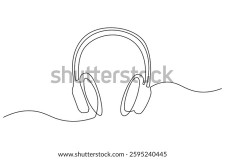 Continuous one line drawing of headphones. Single line drawing illustration of headphone for podcast. Music and technology concept vector art. Doodle line illustration.

