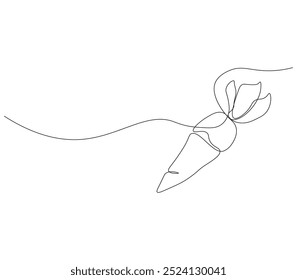 Continuous one line drawing of health organic food carrot vegetable. One line drawing illustration of growing carrot plant. Vegetable growing concept continuous line art, Editable outline.