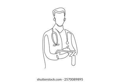 Continuous one line drawing of healthcare activity concept, Nurse one line art drawing continuous vector illustration , isolated on transparent background.