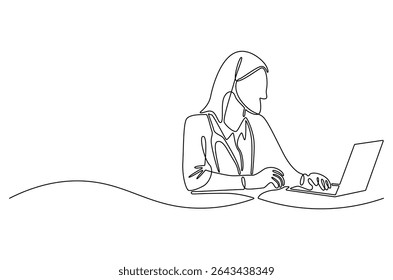 Continuous one line drawing of Healthcare with digital screen. Single line drawing illustration of Woman doctor healthcare. Medical online healthcare concept vector art. Doodle line illustration.