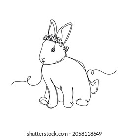 Continuous one line drawing of healthy lovely bunny Easter in silhouette on a white background. Linear stylized.