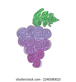 Dibujo continuo de una línea de uvas orgánicas sanas para el logotipo de los viñedos. Nuevo concepto de herencia tropical para ícono de huerto frutal. Estilo de rizo giratorio. Ilustración vectorial de diseño de líneas simples