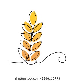 Continuous one line drawing of healthy organic wheat corn grain for logo or other purpose..