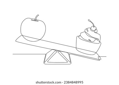 Continuous one line drawing Healthy vs unhealthy food. food nutrition concept. Doodle vector illustration.