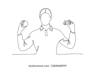 Continuous one line drawing Healthy vs unhealthy food. food nutrition concept. Doodle vector illustration.