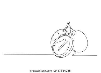 Continuous one line drawing healthy sweet organic grape for vineyard logo identity. Fresh tropical fruitage concept for fruit orchard garden icon. Single line draw design vector graphic illustration