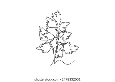 Continuous one line drawing of healthy freshness organic coriander leaf for farming logo identity. Fresh Chinese parsley concept for vegetable icon. Single line draw design vector graphic illustration