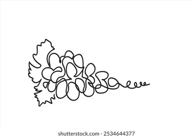 Continuous one line drawing healthy sweet organic grapes for vineyard logo identity. Fresh tropical fruitage concept for fruit orchard garden icon. Single line draw design vector graphic illustration