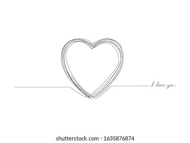 Continuous one line drawing of heart shape, vector minimalist black and white illustration of love valentine concept