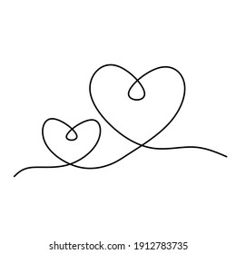 Continuous One Line Drawing Of Heart Shape, Vector Minimalist Black And White Illustration Of Love Valentine Concept