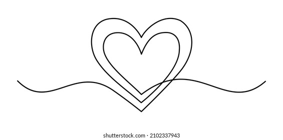 Continuous one line drawing of heart isolated on white background. Vector illustration
