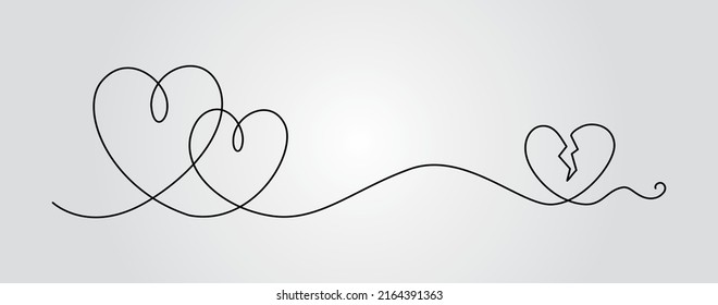 Continuous one line drawing of heart isolated on white background. Vector illustration
