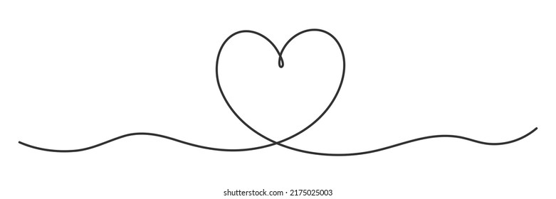 Continuous one line drawing heart. Love linear doodle symbol. Vector isolated on white.