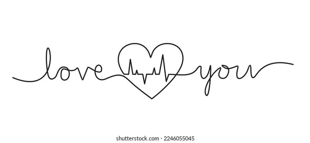 Continuous one line drawing heart pulse with inscription"love"  logo icon,tattoo