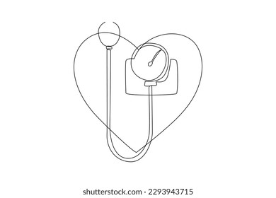 Comprobación continua del corazón de un dibujo de una línea. Concepto del Día Mundial de la Hipertensión. Ilustración gráfica vectorial de diseño de líneas simples.