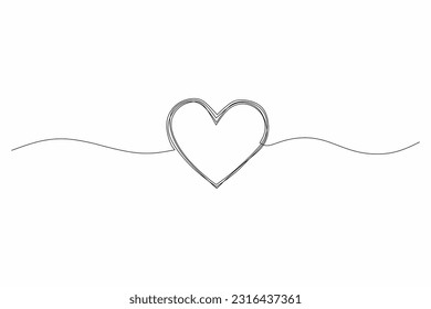 Continuous one line drawing of heart. Black single line art isolated on white background. 