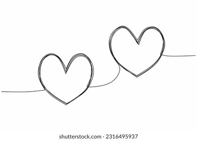 Continuous one line drawing of heart. Black single line art isolated on white background. 