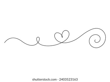 Continuous one line drawing of heart. Black and white background. Premium vector. 