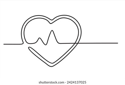 Continuous one line drawing heart pulse logo icon. Healthcare, medical background.