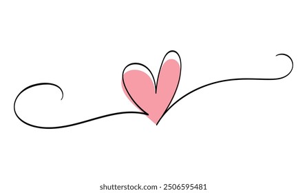 Continuous one line drawing heart with color shape. Vector illustration
