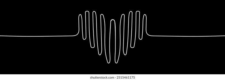 Continuous one line drawing heart pulse logo icon. Heartbeat lone, cardiogram. Beautiful healthcare, medical background. Single line draw design vector graphic illustration. black background