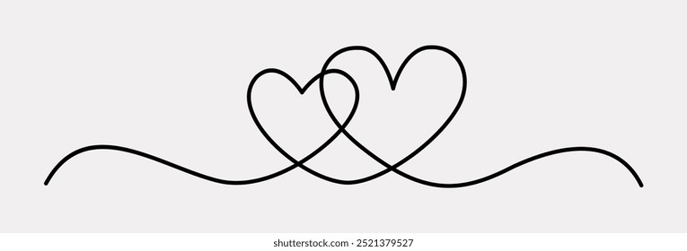 Continuous one line drawing of heart isolated on white background. Vector illustration