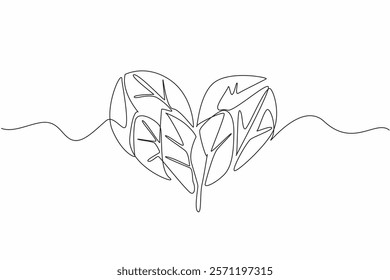 Continuous one line drawing heart shape made up of leaves. Symbolism of the earth loves green plants. Caring for the earth. Environmental. Greenery Day. Single line draw design vector illustration