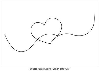 Continuous one line drawing of heart valentine's day love isolated hand drawn vector illustration