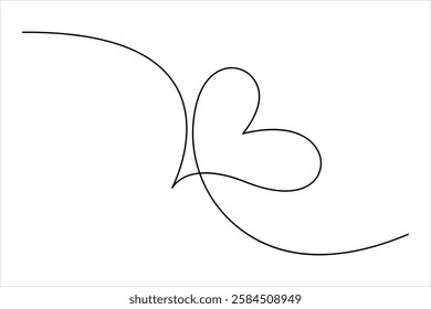 Continuous one line drawing of heart valentine's day love isolated hand drawn vector illustration