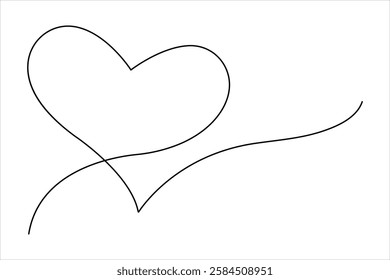 Continuous one line drawing of heart valentine's day love isolated hand drawn vector illustration